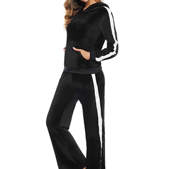 Aibrou Pants - AIBROU Women's Velour Sweatsuit Stripe Hoodie NWT